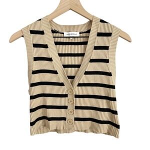 WeWoreWhat Striped Button Front Cropped Cardigan Sweater Vest Tan Small Academia